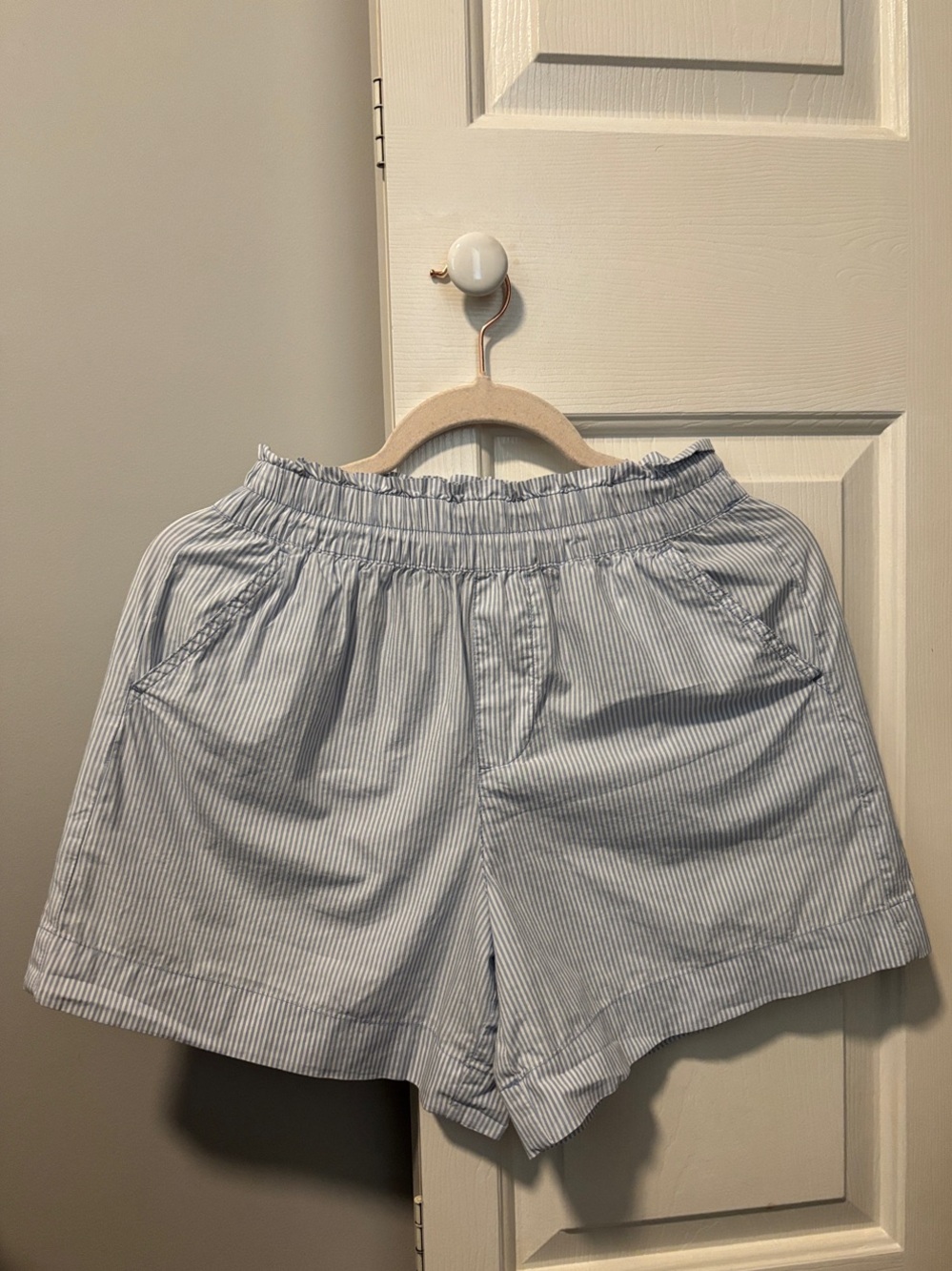 Aerie High Waist Blue Pinstripe Shorts